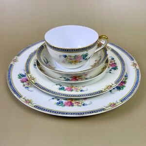 Noritake China 5-Piece Place Setting | Floral with Blue & Gold Trim